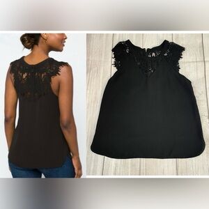 41 HAWTHORN Women’s Black Lace Detail Cap Sleeve Blouse Top Size Medium